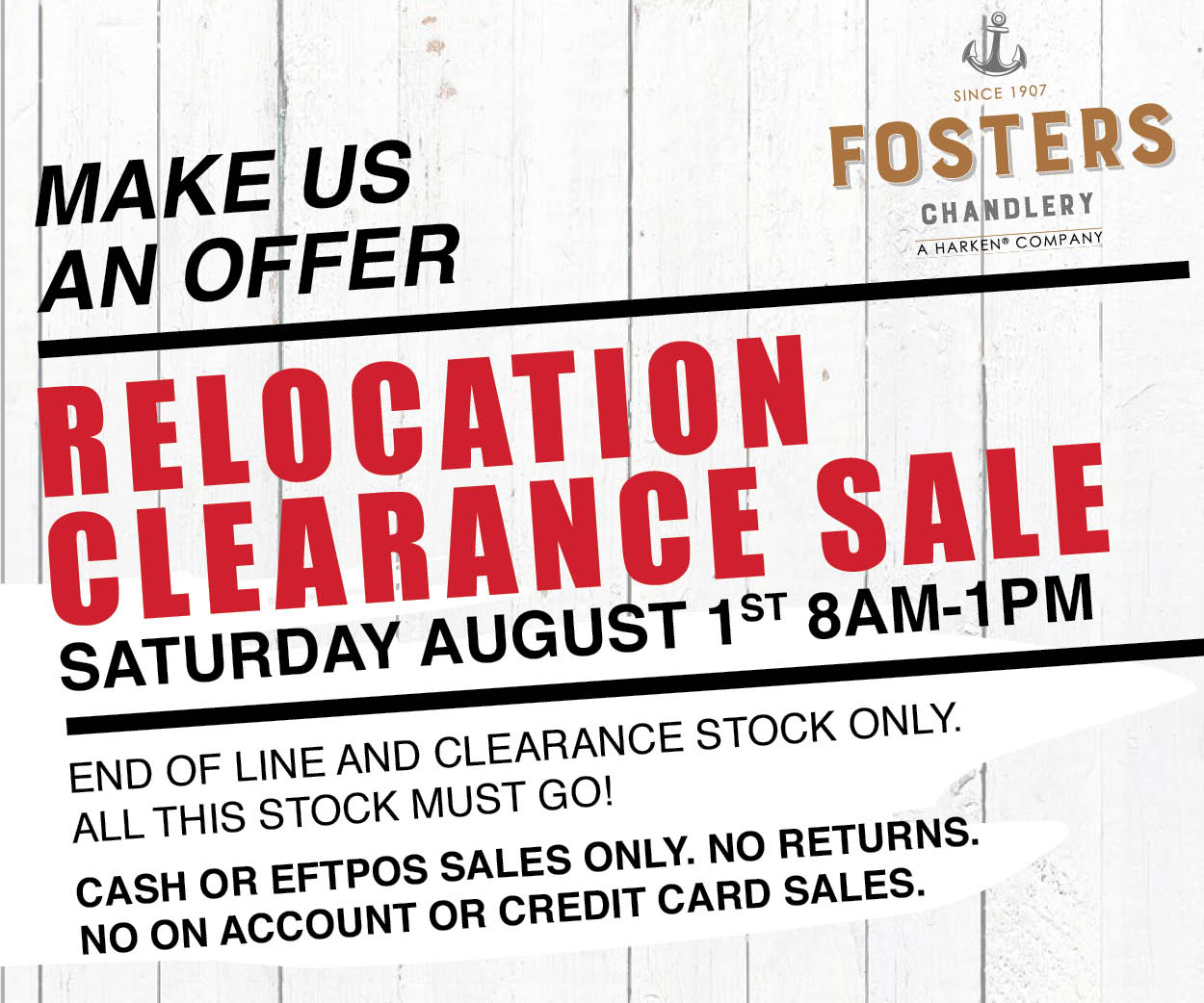 New date set for Fosters Relocation Clearance Sale!