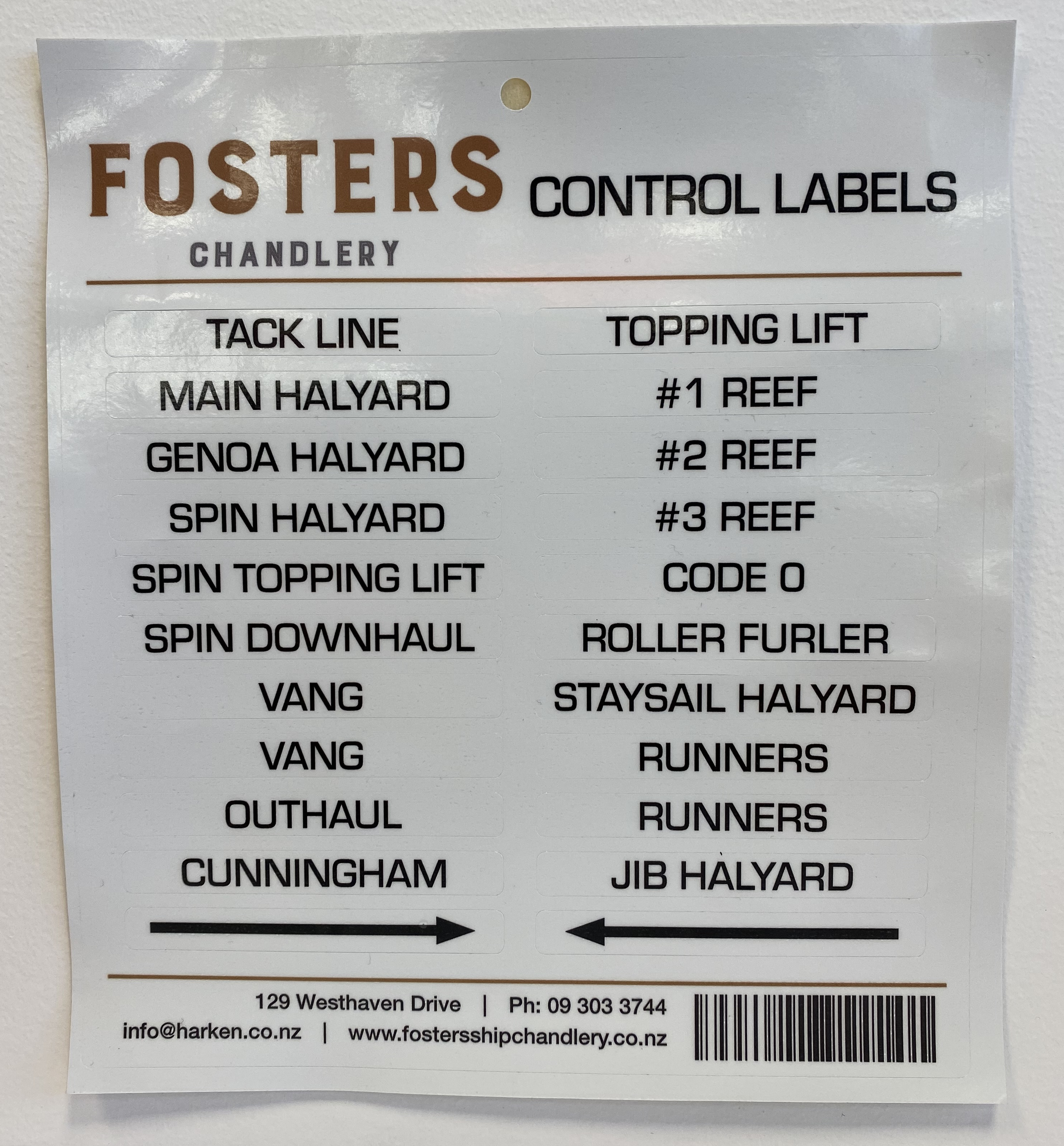FOSTERS CLUTCH CONTROL LABELS — Harken Fosters