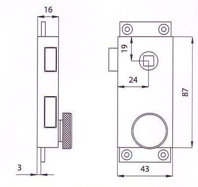 RIMLOCK WITH INSIDE KNOB CP DRAWING